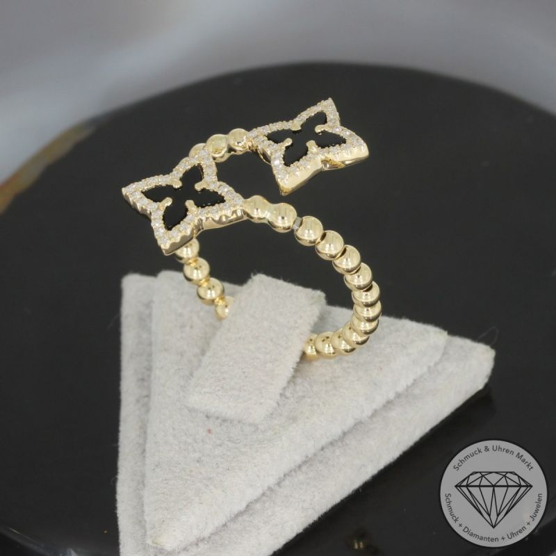 Wert 1850 € Brillant Onyx Ring in 585er 14 K Gelbgold - H1814