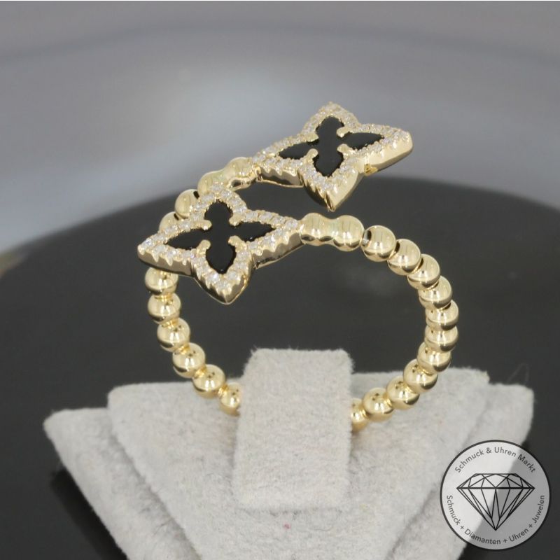Wert 1850 € Brillant Onyx Ring in 585er 14 K Gelbgold - H1814