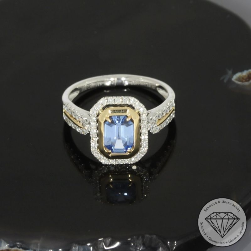 Wert 3490 € Diamant Saphir Ring in 585er 14 K Gelbgold & 950er Platin - 99061