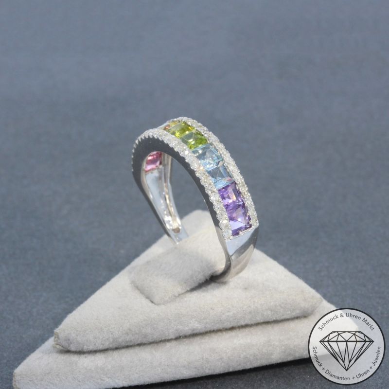 Wert 2450 € Diamant Farbedelstein Ring in 585er 14 K Weißgold - 99073