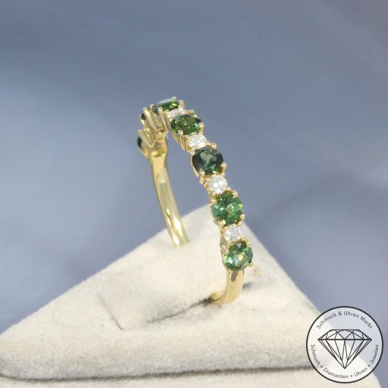 Wert 1590 € Brillant Turmalin Ring in 585er 14 K Gelbgold - 99093