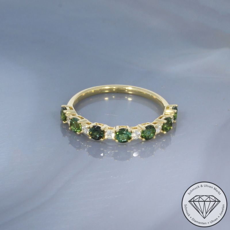 Wert 1590 € Brillant Turmalin Ring in 585er 14 K Gelbgold - 99093