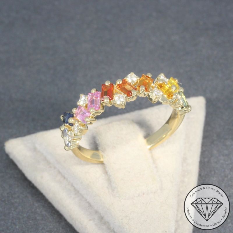 Wert 1990 € Brillant Saphir Ring in 585er 14 K Gelbgold - H747