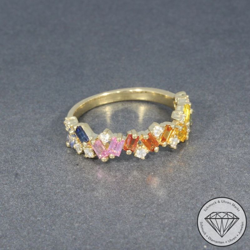 Wert 1990 € Brillant Saphir Ring in 585er 14 K Gelbgold - H747