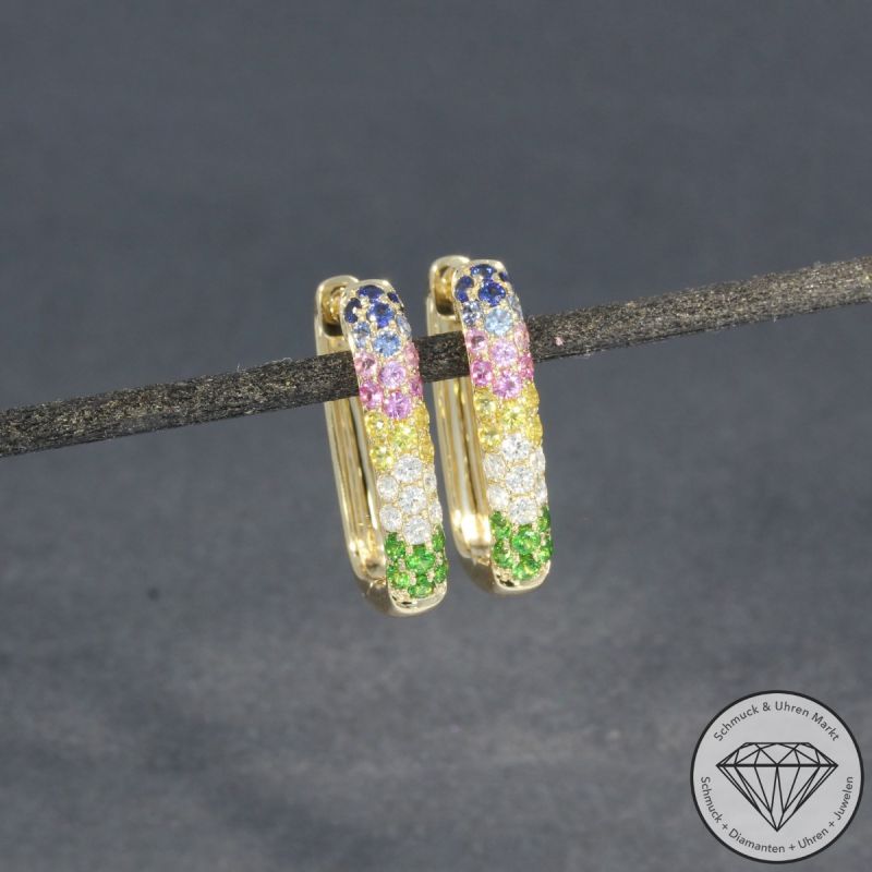 Wert 2390 € Brillant Saphir Tsavorite Creolen in 585er 14 K Gelbgold - H744