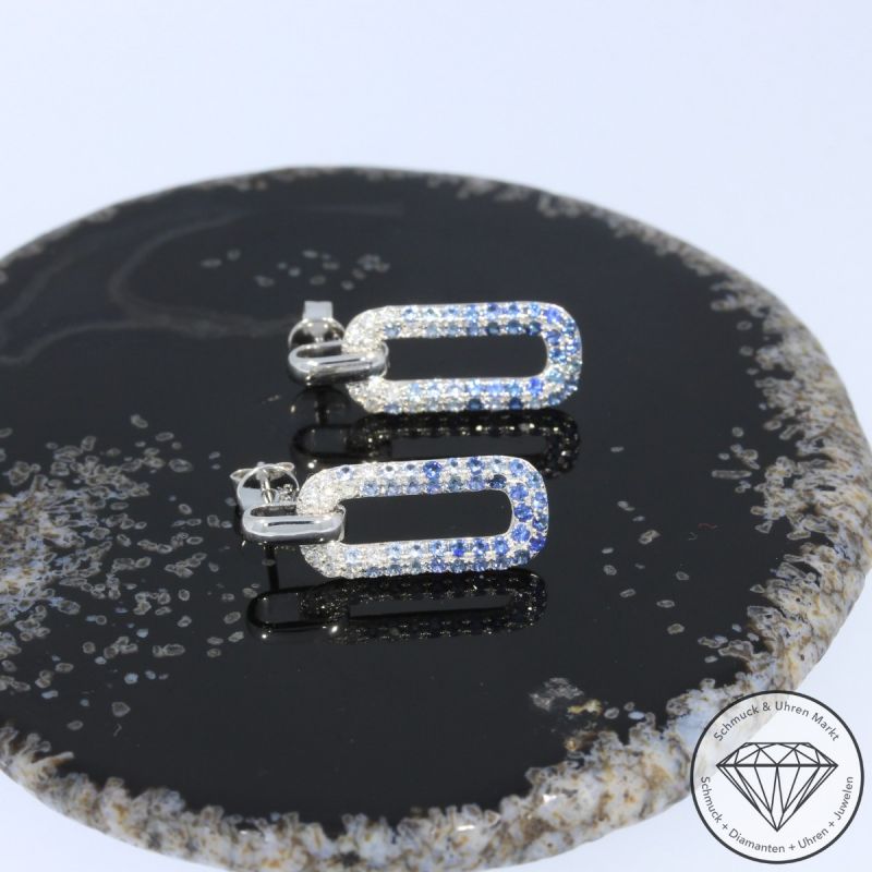 Wert 2140 € Brillant Saphir Ohrringe in 585er 14 K Weißgold - H379