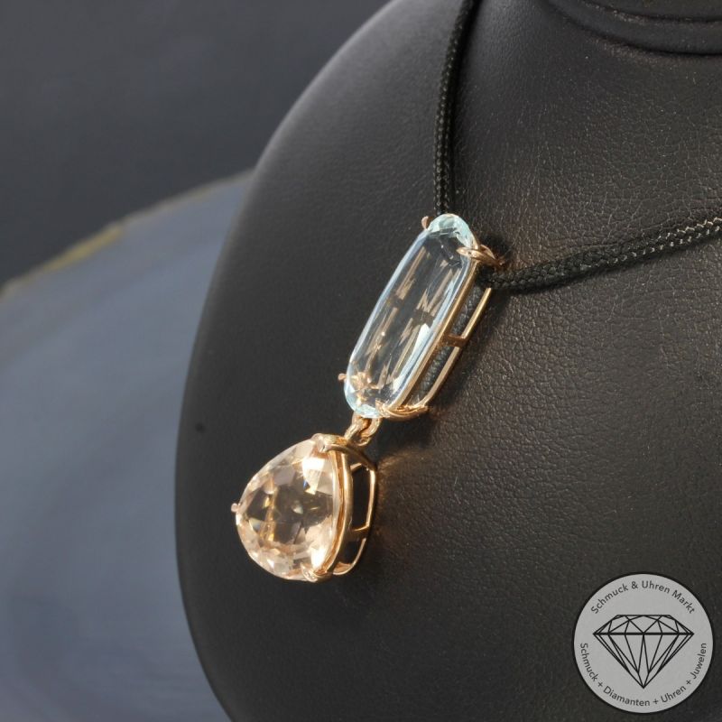 Wert 1790 € Morganit Aquamarin Anhänger ohne Kette 585er/14 Karat Rose Gold Länge 3,3 cm – 99110