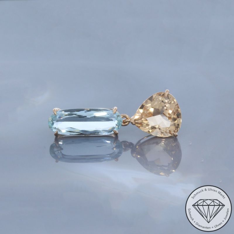 Wert 1790 € Morganit Aquamarin Anhänger ohne Kette 585er/14 Karat Rose Gold Länge 3,3 cm – 99110