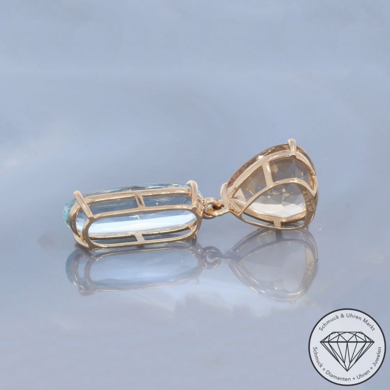 Wert 1790 € Morganit Aquamarin Anhänger ohne Kette 585er/14 Karat Rose Gold Länge 3,3 cm – 99110