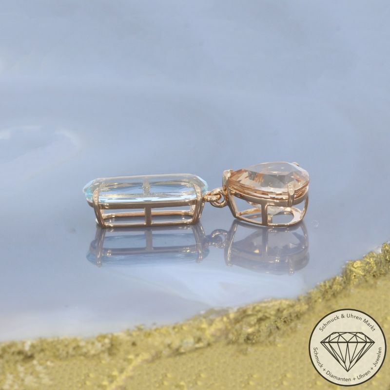 Wert 1790 € Morganit Aquamarin Anhänger ohne Kette 585er/14 Karat Rose Gold Länge 3,3 cm – 99110