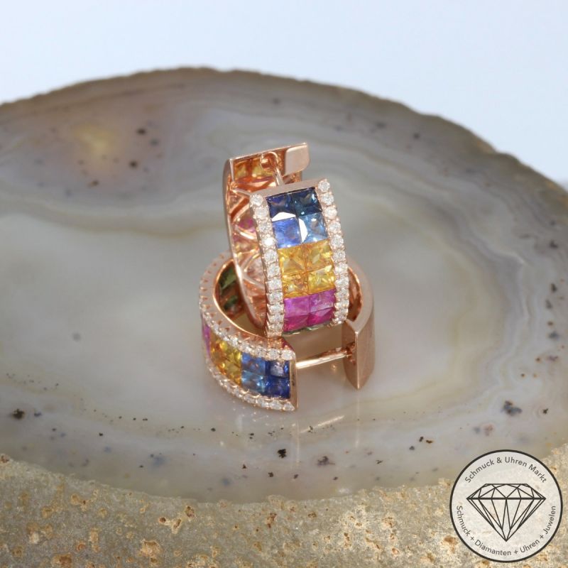 Wert 4990 € Brillant Saphir Ohrringe Creolen in 585er 14 K Rosegold - 99118