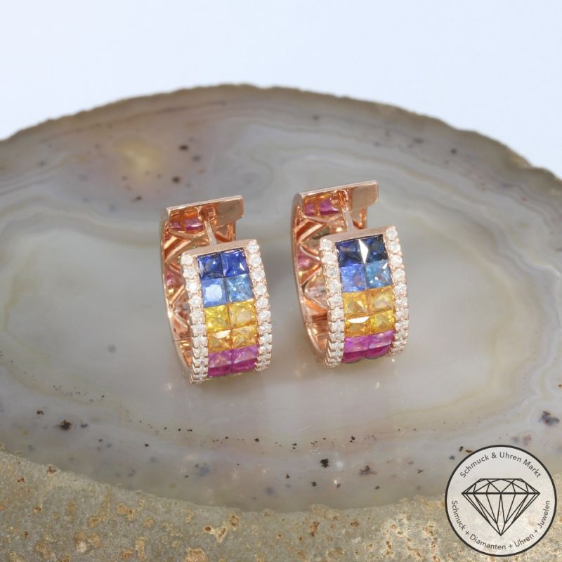 Wert 4990 € Brillant Saphir Ohrringe Creolen in 585er 14 K Rosegold - 99118