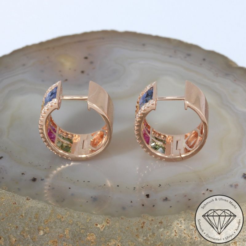 Wert 4990 € Brillant Saphir Ohrringe Creolen in 585er 14 K Rosegold - 99118