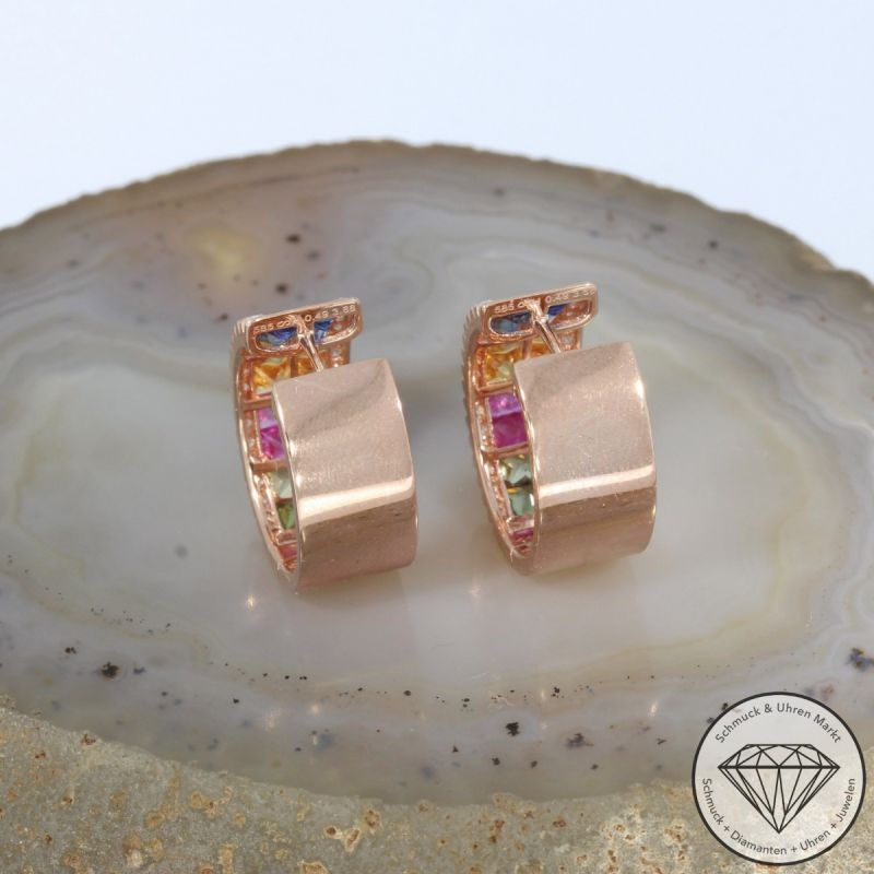 Wert 4990 € Brillant Saphir Ohrringe Creolen in 585er 14 K Rosegold - 99118