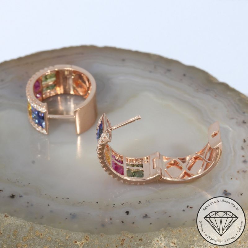 Wert 4990 € Brillant Saphir Ohrringe Creolen in 585er 14 K Rosegold - 99118