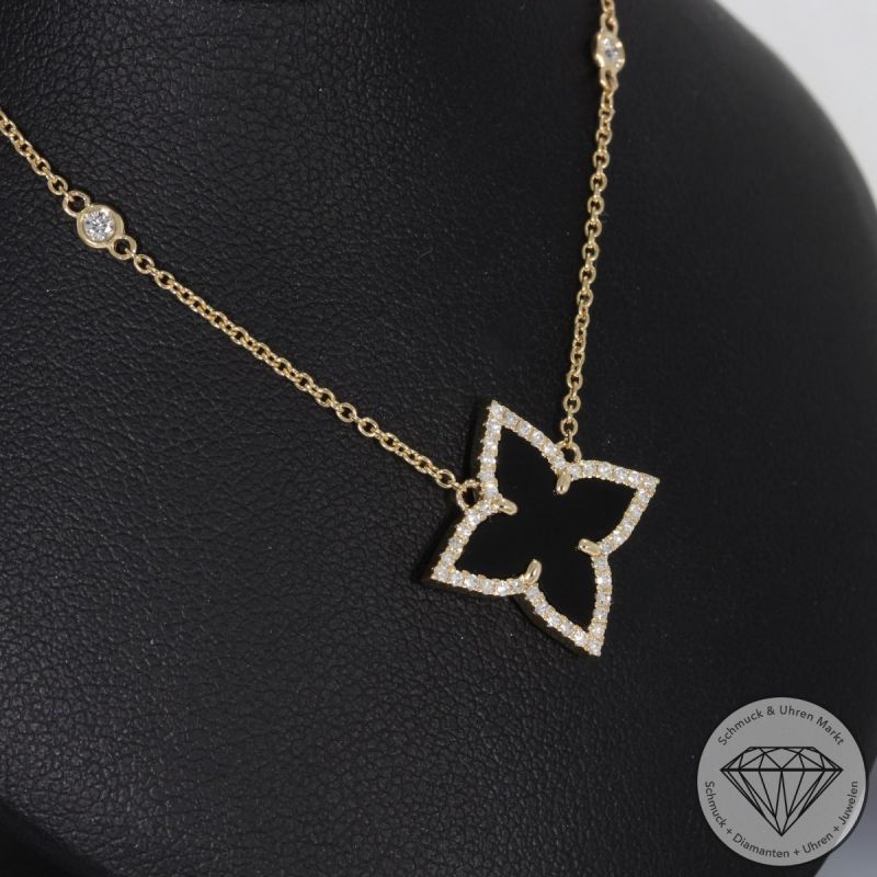 Wert 2290 € Brillant Diamant Onyx Collier in 585er 14 K Gelbgold - 99133