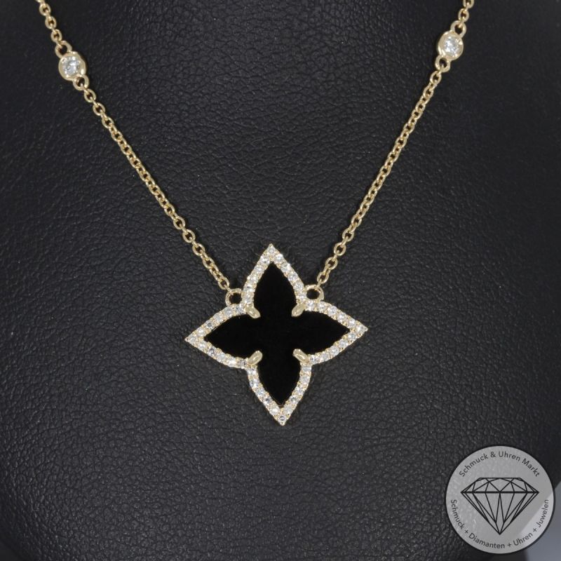 Wert 2290 € Brillant Diamant Onyx Collier in 585er 14 K Gelbgold - 99133