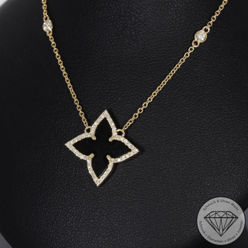 Wert 2290 € Brillant Diamant Onyx Collier in 585er 14 K Gelbgold - 99133