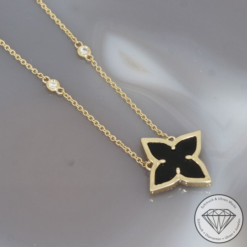 Wert 2290 € Brillant Diamant Onyx Collier in 585er 14 K Gelbgold - 99133