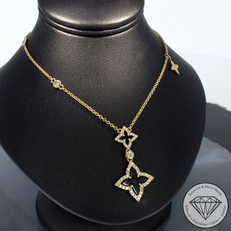 Wert 2750 € Brillant Diamant Onyx Collier in 585er 14 K Gelbgold - 99135