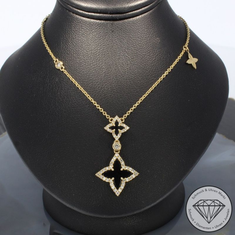 Wert 2750 € Brillant Diamant Onyx Collier in 585er 14 K Gelbgold - 99135
