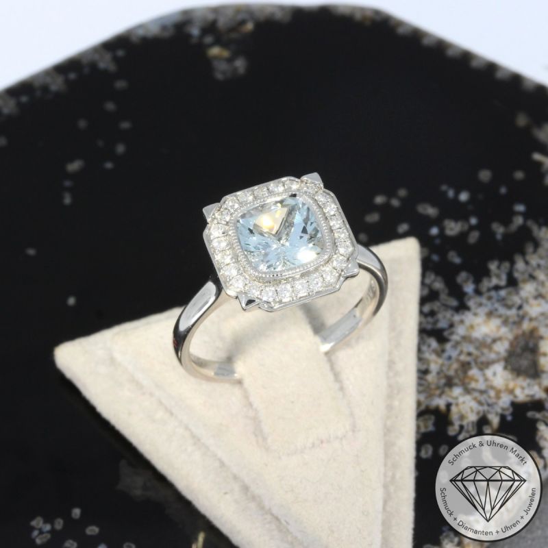 Wert 2850 € Brillant Aquamarin Ring in 750er 18 K Weißgold - 99141