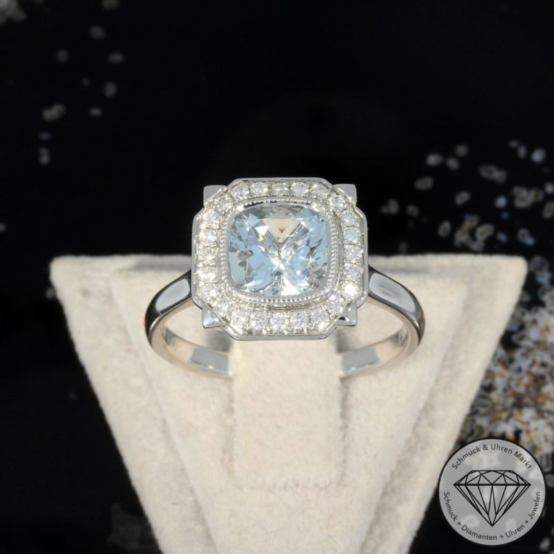 Wert 2850 € Brillant Aquamarin Ring in 750er 18 K Weißgold - 99141