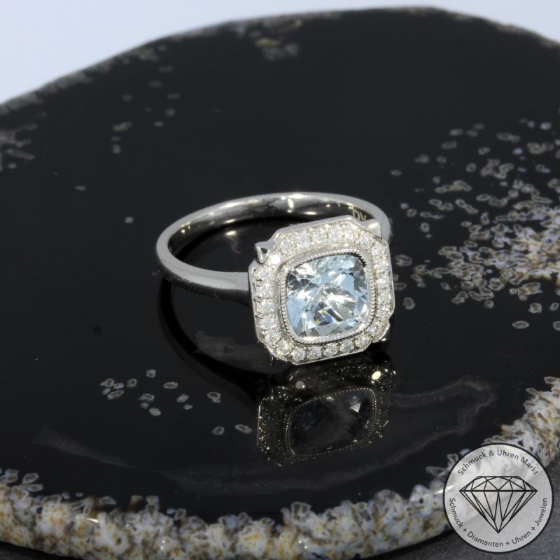 Wert 2850 € Brillant Aquamarin Ring in 750er 18 K Weißgold - 99141