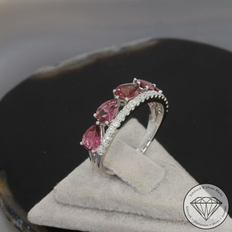 Wert 2290 € Brillant Turmalin Ring in 585er 14 K Weißgold - 99143
