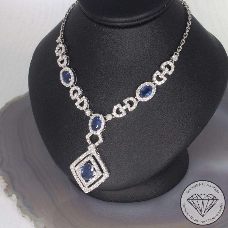 Wert 12550 € Brillant Saphir Collier in 750er 18 K Weißgold - 99151