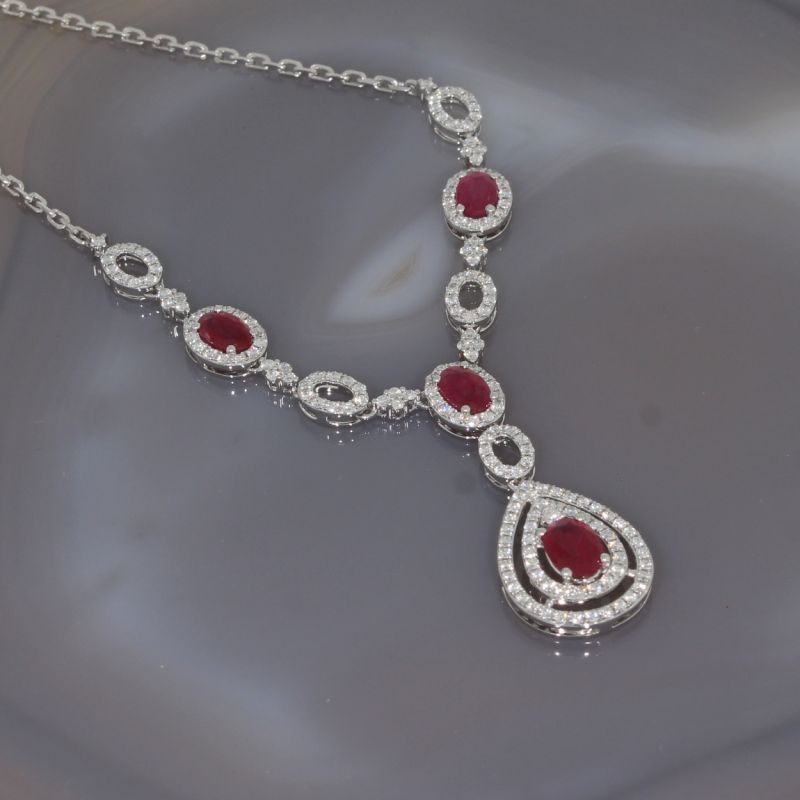Wert 11950 € Brillant Rubin Collier in 750er 18 K Weißgold - 99159