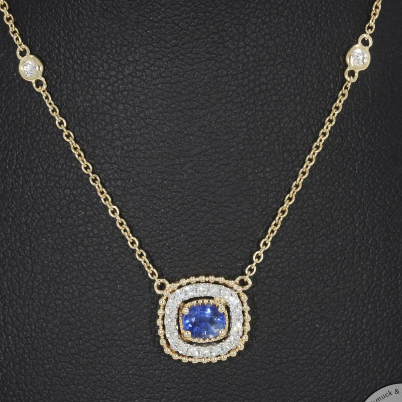 Wert 2290 € Brillant Diamant Saphir Collier in 585er 14 K Gelbgold 950er Platin - 99164