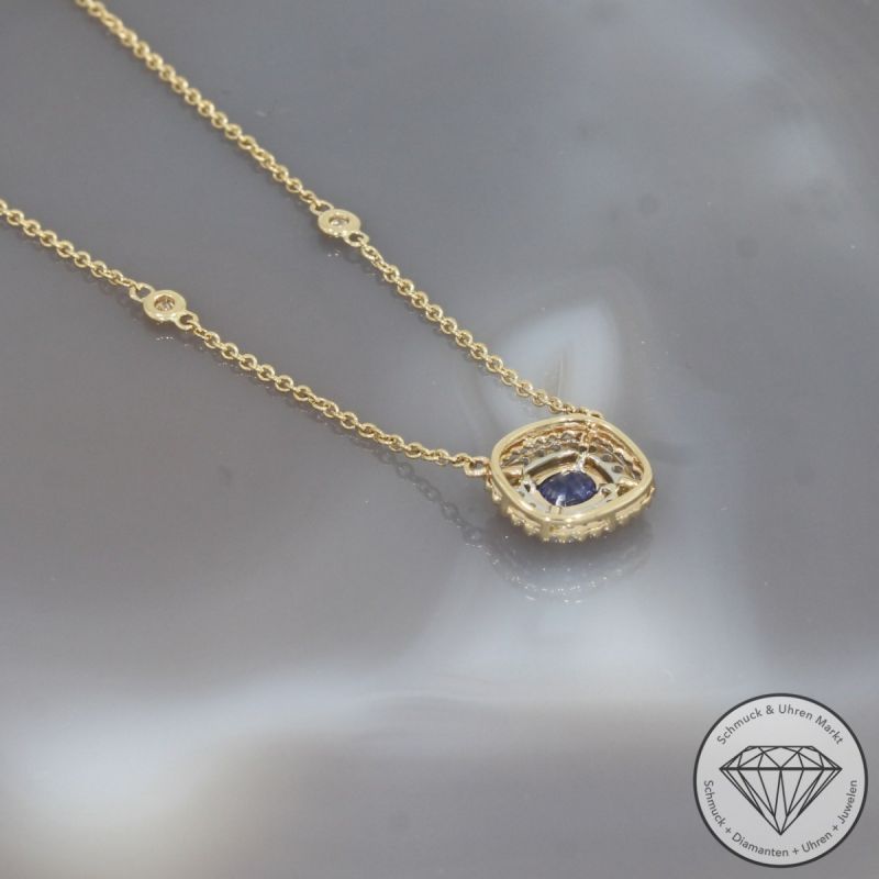 Wert 2290 € Brillant Diamant Saphir Collier in 585er 14 K Gelbgold 950er Platin - 99164