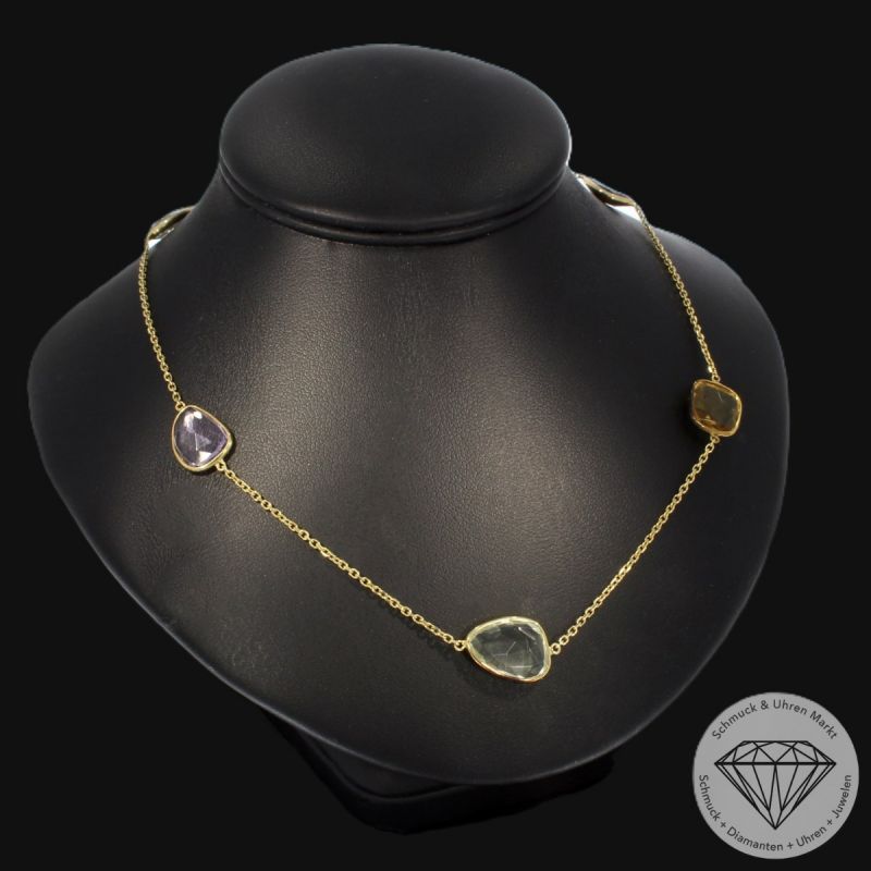 Wert 2900 € Farbedelsteine Collier in 585er 14 K Gelbgold - 99166