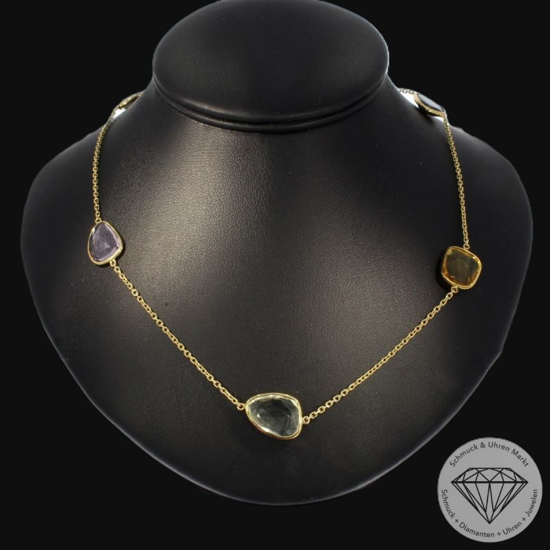 Wert 2900 € Farbedelsteine Collier in 585er 14 K Gelbgold - 99166