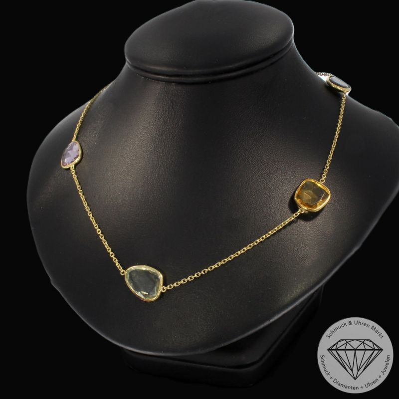 Wert 2900 € Farbedelsteine Collier in 585er 14 K Gelbgold - 99166