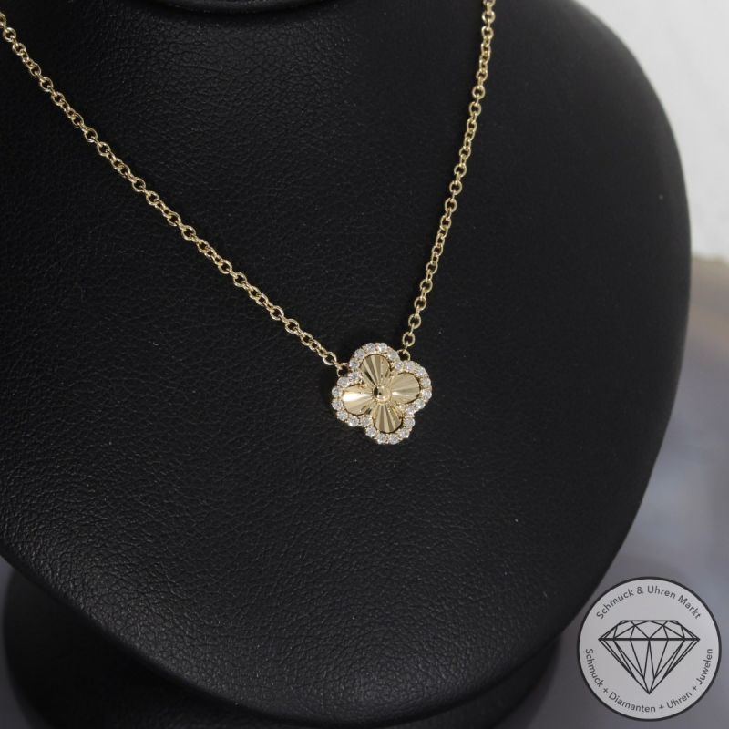 Wert 1850 € Brillant Collier Kleeblatt in 585er 14 K Gelbgold - H1070