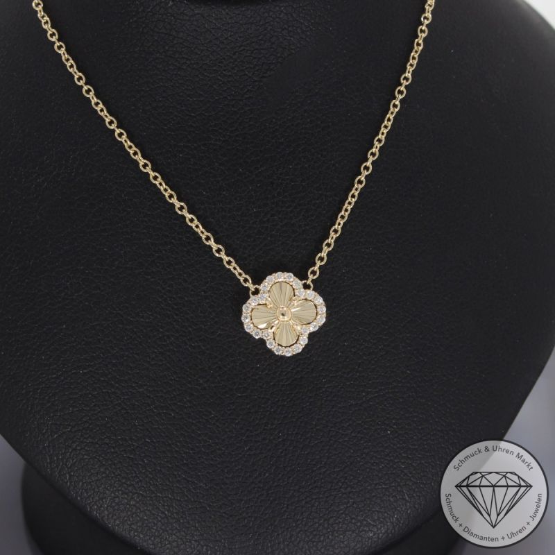 Wert 1850 € Brillant Collier Kleeblatt in 585er 14 K Gelbgold - H1070