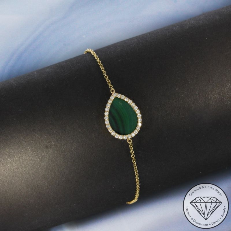 Wert 960 € Brillant Malachit Armband in 585er 14 K Gelbgold - 99192