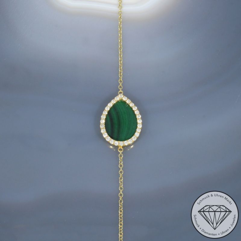 Wert 960 € Brillant Malachit Armband in 585er 14 K Gelbgold - 99192