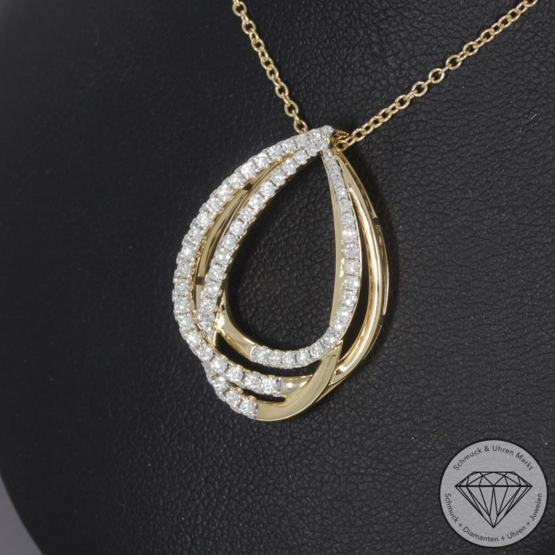 Wert 3790 € Brillant Diamant Anhänger & Kette in 585er 14 K Gelbgold - 99197