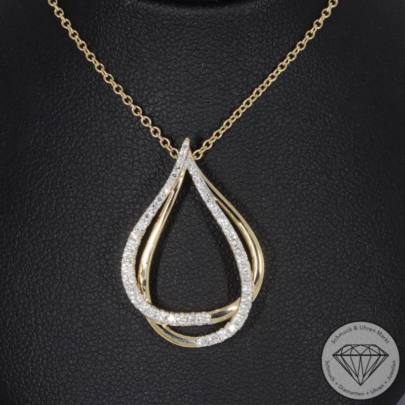 Wert 2850 € Brillant Diamant Anhänger & Kette in 585er 14 K Gelbgold - 99199