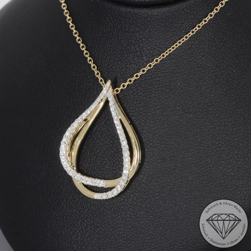 Wert 2850 € Brillant Diamant Anhänger & Kette in 585er 14 K Gelbgold - 99199