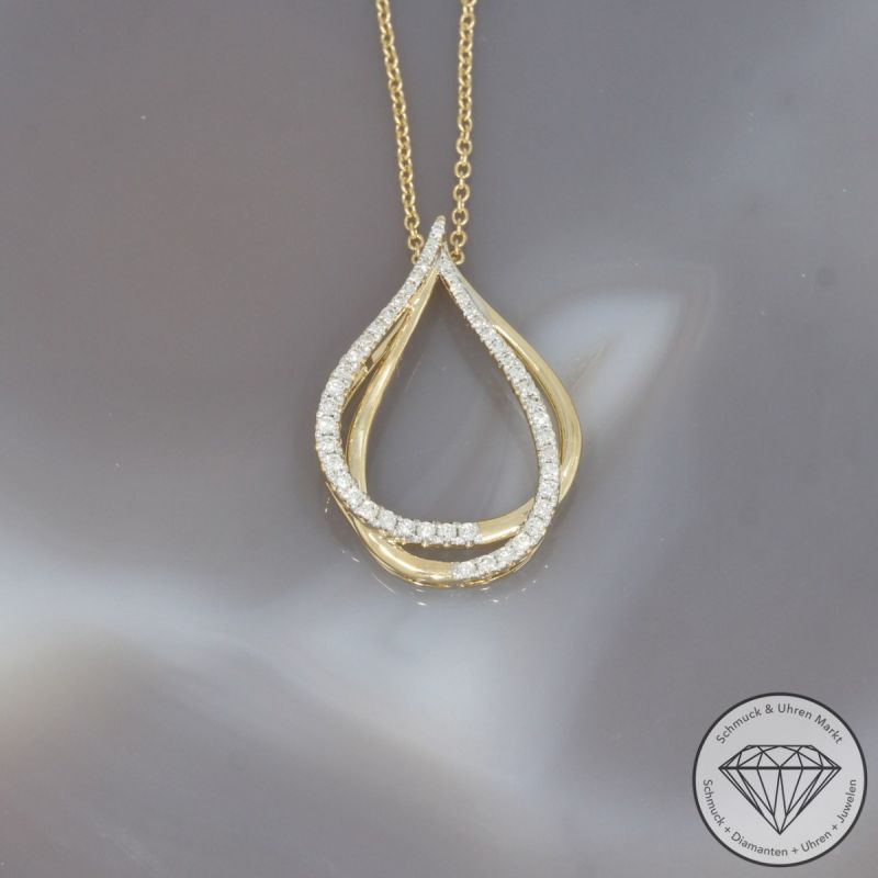 Wert 2850 € Brillant Diamant Anhänger & Kette in 585er 14 K Gelbgold - 99199