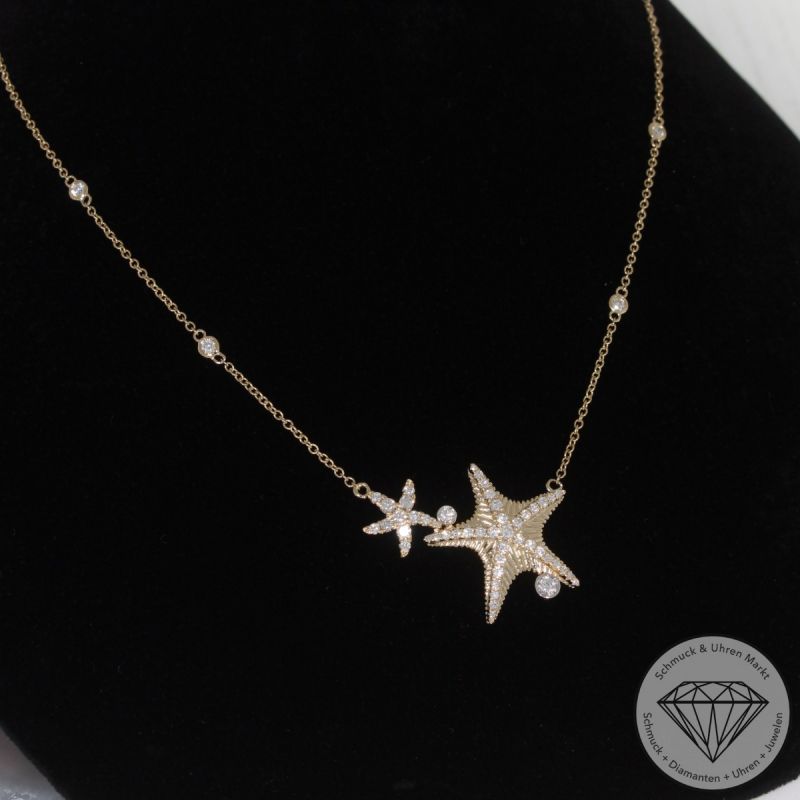 Wert 3650 € Brillant Diamant Collier Seesterne in 585er 14 K Gelbgold - H1644