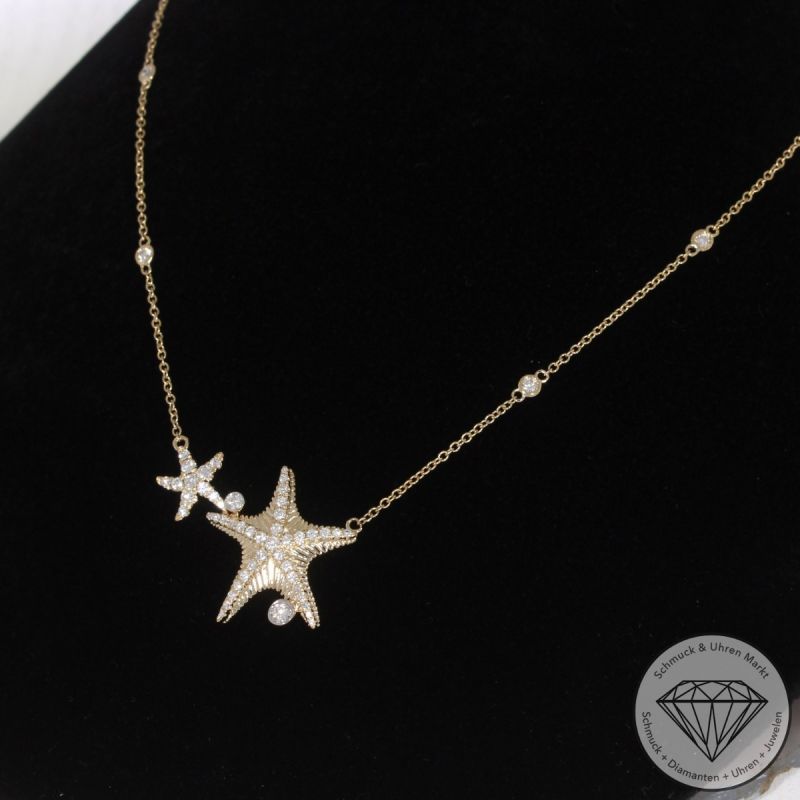 Wert 3650 € Brillant Diamant Collier Seesterne in 585er 14 K Gelbgold - H1644