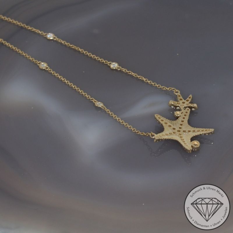 Wert 3650 € Brillant Diamant Collier Seesterne in 585er 14 K Gelbgold - H1644