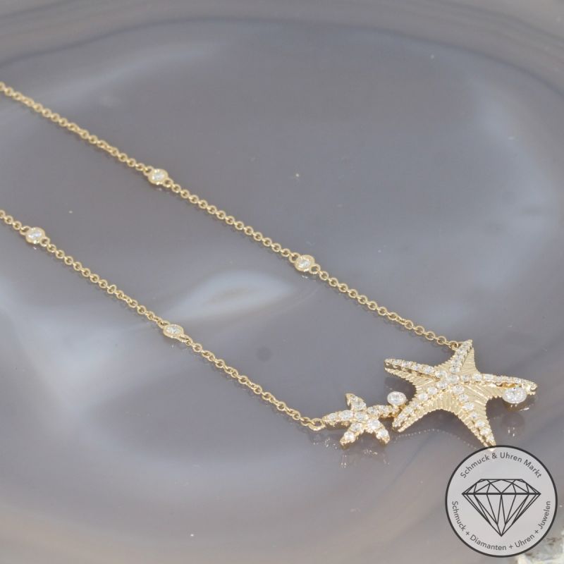 Wert 3650 € Brillant Diamant Collier Seesterne in 585er 14 K Gelbgold - H1644