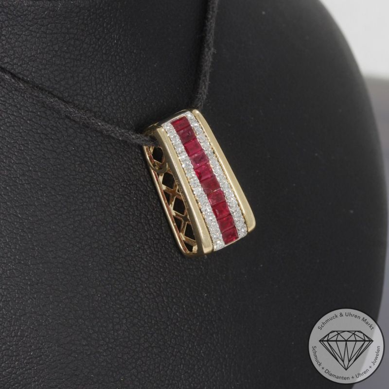 Wert 1850 € Diamant Rubin Anhänger in 585er 14 K Gelbgold - 99205