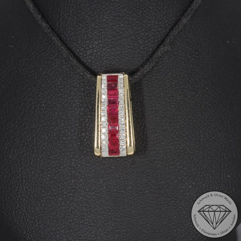 Wert 1850 € Diamant Rubin Anhänger in 585er 14 K Gelbgold - 99205